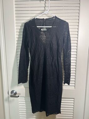 Bardot Black Lace Long Sleeve V-Neck Dress Open Back
